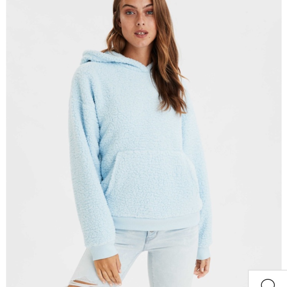 AE FUZZY SHERPA PULLOVER HOODIE light blue